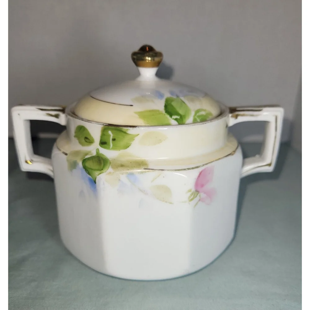 Antique Japanese Porcelain Sugar Bowl Floral Roses W/ Gold Hand‎ Painted Nippon